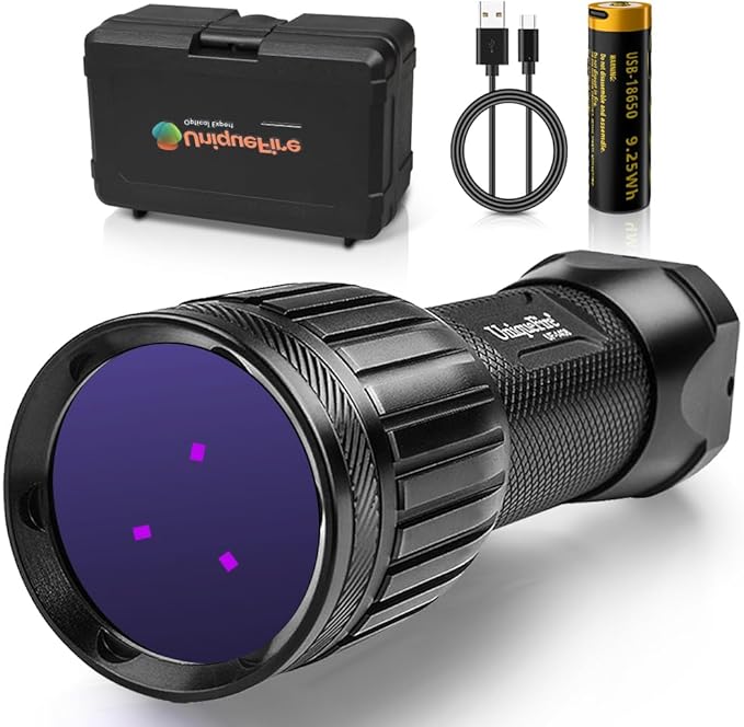 UniqueFire 1408 365nm Black Light UV Flashlight with 3 LEDs Professional UV Light,Powerful Blacklight Flashlight for Pet Urine Finding & Mineral, Antique Detection, Scorpion Search, etc