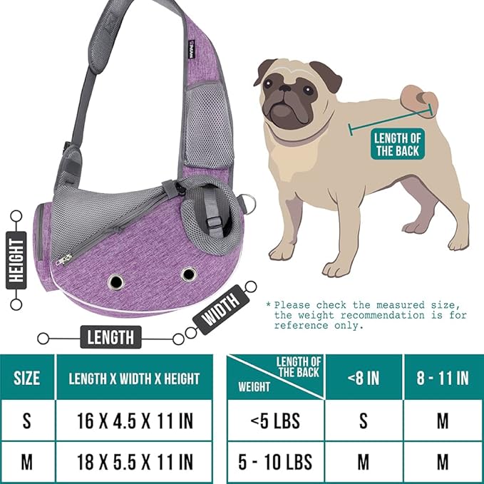 PetAmi Dog Sling Carrier for Small Dogs, Puppy Carrier Sling Purse, Dog Bags For Traveling, Carrying Bag to Wear Medium Cat, Adjustable Crossbody Pet Sling Travel Poop Bag Dispenser, Max 5 lbs, Purple