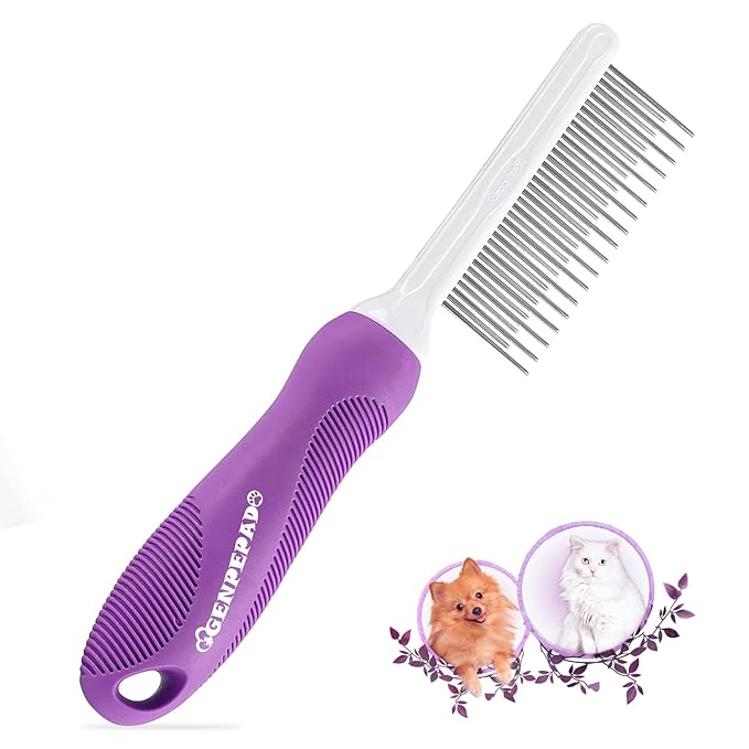 Grooming Comb for Dogs and Cats with Matted Hair, Detangling Pet Comb with Long and Short Stainless Steel Metal Fine Teeth for Removing Mats, Tangles, Knots & Loose Fur from The Undercoat