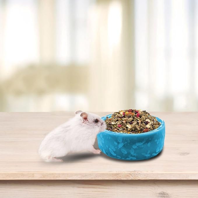 kathson 2 Pcs Hamster Food Bowl Guinea Pig Ceramic Water Bowl Small Animal Feeding Dish for Dwarf Hamster Gerbil Syrian Ferret Hedgehog Chinchilla Bunny (Blue)…