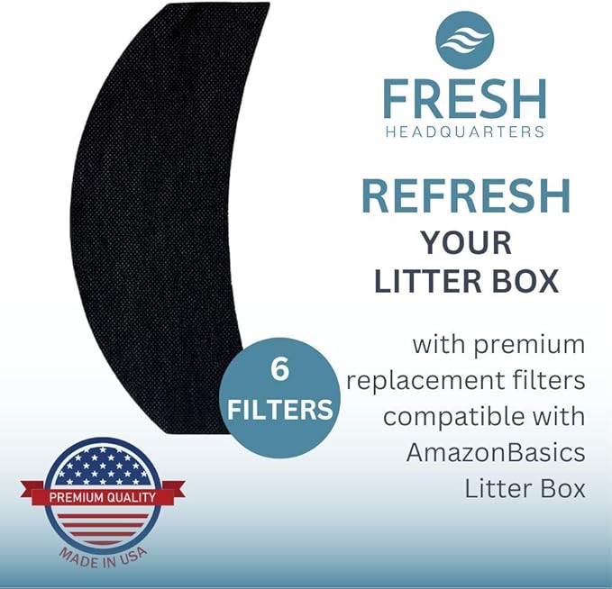 6 Pack Activated Charcoal Replacement Filters Compatible with AmazonBasics Hooded Covered Cat Litter Box – Eliminate up to 99% of Odors to Keep Your Home Fresh