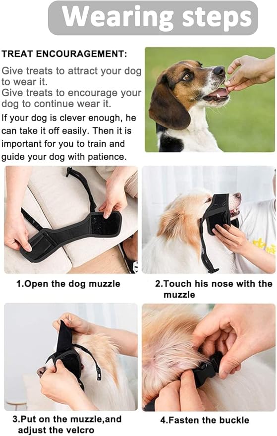 LUCKYPAW Dog Muzzle Anti Biting Barking and Chewing with Comfortable Mesh Soft Fabric and Adjustable Strap, Suitable for Small, Medium and Large Dogs(Gray Trim,XL)