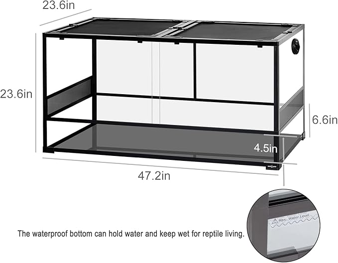 REPTIZOO Large Reptile Terrarium, Tall & 48 INCH Wide Reptile Tank with Sliding Door Top Screen Ventilation & Anti Escape Lid (48" W X 24" D X 24" H (Full Glass & Side Mesh Panel Switchable))