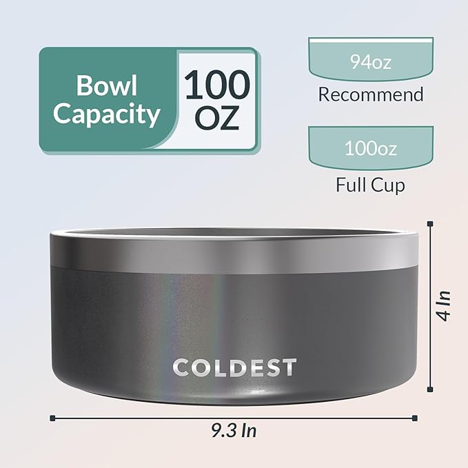 Coldest Dog Bowl - Anti Rust Metal & Non Slip Dog Bowls Large, Spill Proof Heavy Duty 3 Layers Insulated Dog Bowl - Food and Water Bowl for Dogs, Cats & Pets, Dishwasher Safe (100 oz,Stardust Glitter)