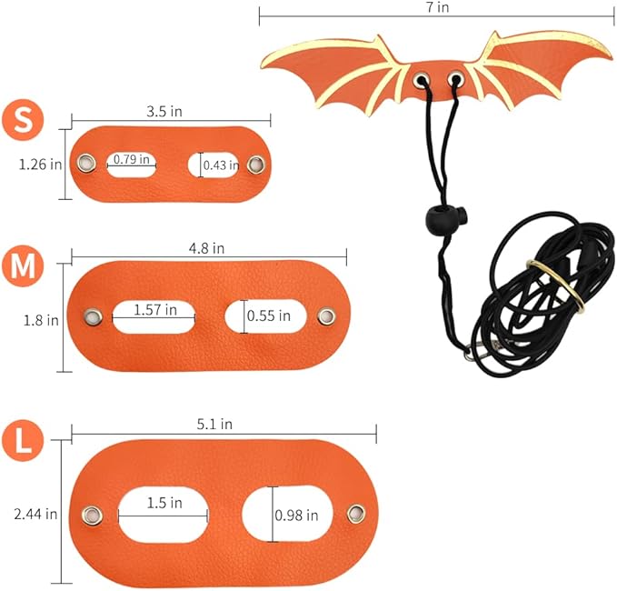 Adjustable Bearded Dragon Leash Harness,3 Size Pack Leather Wings Safty walking Leash for Bearded Dragon Lizard Reptiles (Orange)