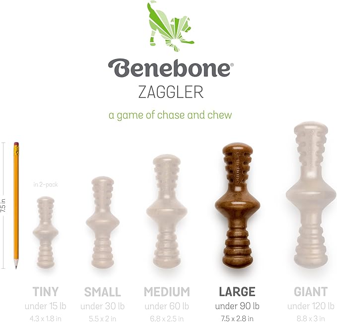 Benebone 2-Pack Maplestick/Zaggler Durable Dog Chew Toys, Real Maplewood, Real Bacon, Made in USA Large