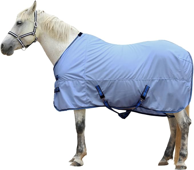 Horse Fly Sheet, Standard Neck Comfy Mesh Fly Sheet for Horses, Equine Summer Sheets UV-Protective Lightblue 69