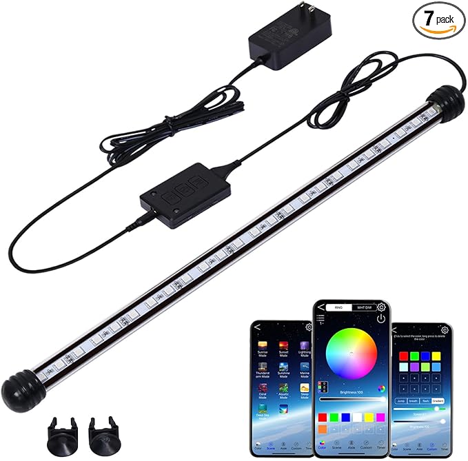 Smart Submersible Aquarium Light with App Timer, 11.5 Inches LED Fish Tank Light, RGB 16 Million Colors Changing, 7/24 On/Off Automatic, Aquarium Lighting