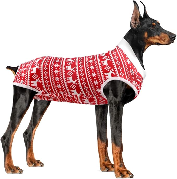 Dog Recovery Suit Abdominal Wound Puppy Surgical Clothes Post-Operative Vest Pet After Surgery Wear Substitute E-Collar & Cone (XXXL, Christmas Red)