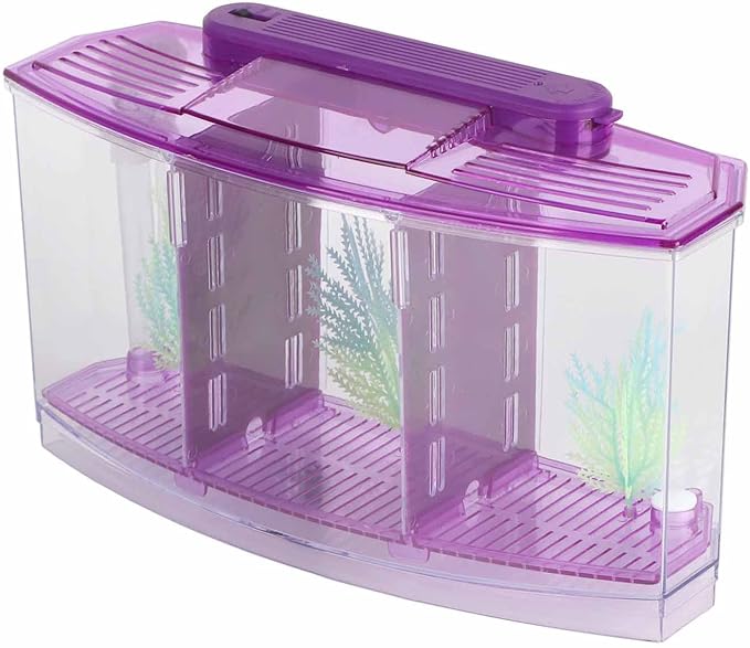 AYNEFY LED Acrylic Three Divisions Breeding Isolation Box for Small Fishes withLights and Grass ()