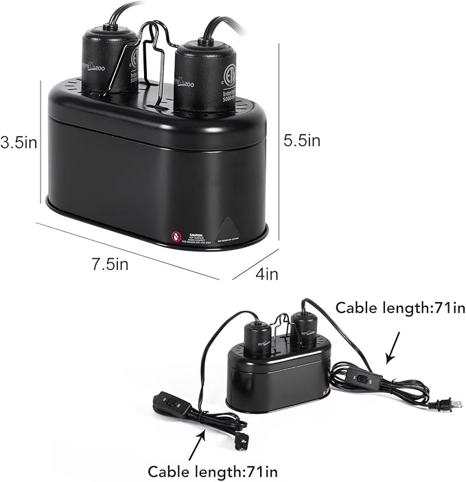 REPTI ZOO Nano Combo Dual Reptile Deep Dome Lamp Fixture for Reptile Max 40 Watts Max Bulb Height 4 inch Per Socket UVB Light Fixture Dual Lamp Cap Combo Integration Design Heat Lighting Lamp