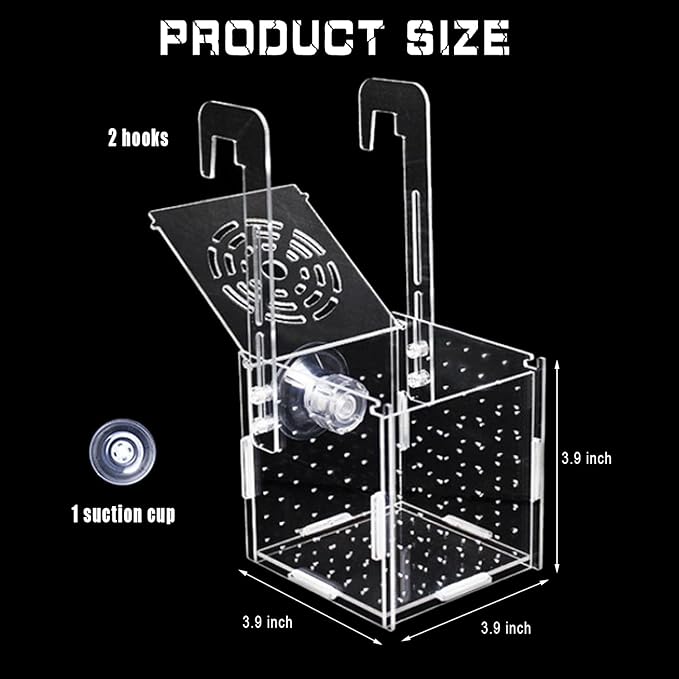 Acrylic Fish Breeding Box, Aquarium Breeding Isolation Box, Transparent Fish Breeder Box for Fish Tank, Hatchery Incubator for Shrimp Guppy Clownfish Small Fish (3.9 * 3.9 * 3.9inch)