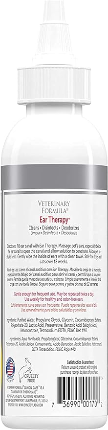 Veterinary Formula Clinical Care Ear Therapy, 4 oz. – Medicated Ear Drops to Help Relieve Bacterial and Fungal Infections in Dogs and Cats – Cleans and Deodorizes – 3 Pack