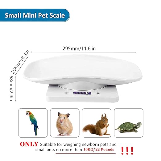 Digital Pet Scale,Small Animal Scale with LCD Display,Multifunction Kitchen Food Scale,Grams Weight Max 22 lbs for Hamster Tortoise Lizard Little Bird, White, (B434F704M1466JLEETB)