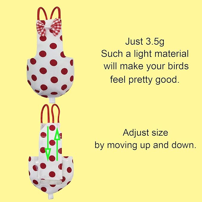 VANFAVORI Bird Diaper Harness Flight Suit Clothes with Liner 80 Inch Flying Rope Leash Extension for Birds Parrot Cockatiel Including A Cotton Pad, S Size, Polka Dots