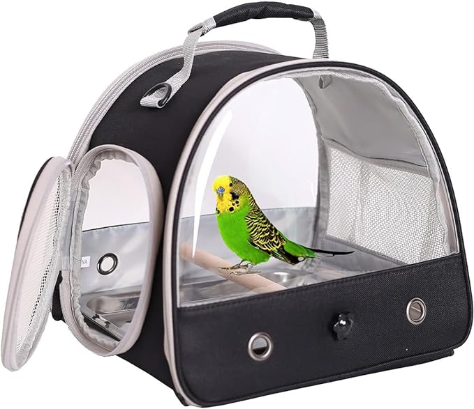 Bird Travel Carrier, Portable Small Bird Parrot Parakeet Carrier with Standing Perch and Stainless Steel Tray, Side Access Window Collapsible