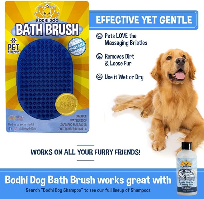 Bodhi Dog New Grooming Pet Shampoo Brush | Soothing Massage Rubber Bristles Curry Comb for Dogs & Cats Washing | Professional Quality