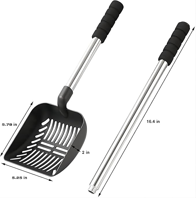 Cat Litter Scoop,Metal Long Handle Kitty Litter Coop Scooper,Heavy Duty Cats Pooper for Litter Box Pet Poop Shovel Chicken Poop Scooper 32inch (Black)