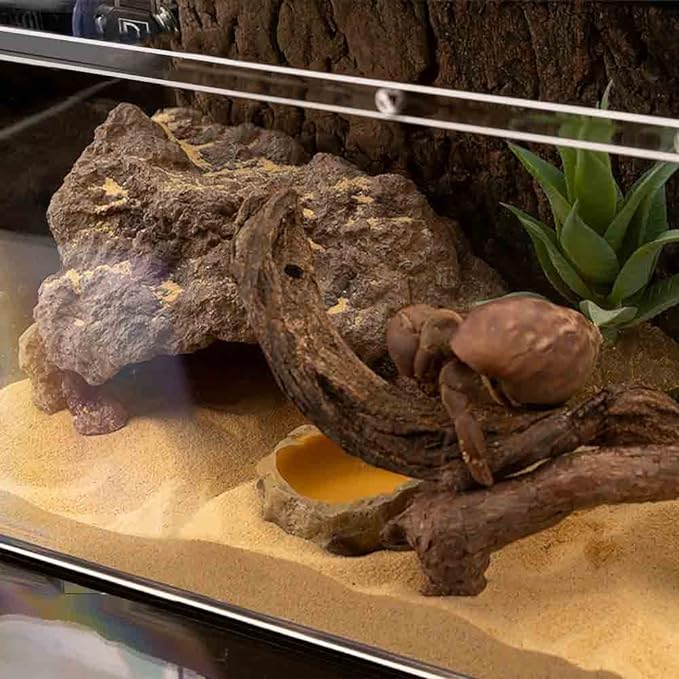 Reptile Simulation Rock Cave Hideouts Terrarium Habitat Décor Bearded Dragon Hideout for Turtles Lizards Snakes Crab (Large)