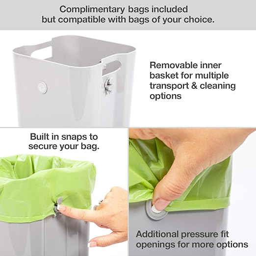 PetFusion Portable Cat Litter Disposal, Innovative Dog Poop Trash Can with Locking Handle, With Deodorizer, Built-in Poop Bag Holder, With 10 Waste Bags, White and Black