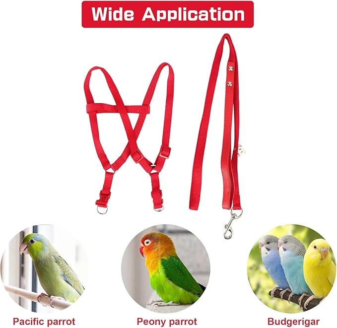 Pet Parrot Bird Harness and Leash, Adjustable Parrot Traction Harness Leash, Outdoor Flying Training Rope Anti Bite Training Rope for Parrot Macaw Cockatoos