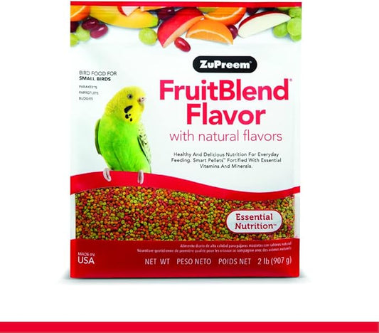 ZuPreem FruitBlend Flavor Pellets Bird Food for Small Birds, 2 lb - Daily Blend Made in USA for Parakeets, Budgies, Parrotlets