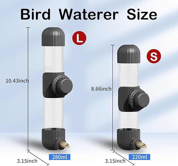 Bird Waterer Feeder 9.87 Oz Hanging Parrots Drinker Water Dispenser Birds Drinking Water Bottle Parrot Automatic Drinking Device for Budgie Cockatiel Lovebirds Canary Finch (Black/280ml)