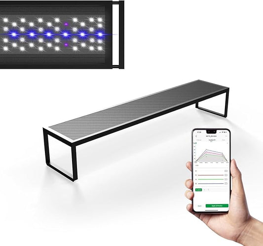 Brite Series Auto Aquarium LED Light with App-Controlled RGB+W LEDs, ADA Style Extendable Bracket, Supports Custom Sunrise/Sunset Colors in Manual/Auto/Custom Modes (Brite 60)