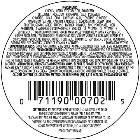 Rachael Ray Nutrish Natural Wet Cat Food with Added Vitamins, Minerals & Taurine, Chicken Purrcata Recipe, 2.8 Ounce Cup (Pack of 12), Grain Free
