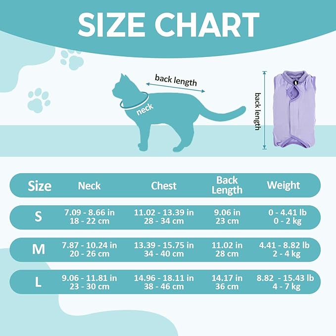 Avont Cat Recovery Suit - Kitten Onesie for Cats After Surgery, Cone of Shame Alternative Surgical Spay Suit for Female Cat, Post-Surgery or Skin Diseases Protection -Purple(L)