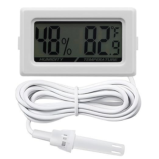 Mini Reptile Terrarium Thermometer Hygrometer with Probe Reptile Thermometer and Humidity Gauge Digital Pet Thermometer with Fast Readout for Turtles Lizards Care Aquariums (White)