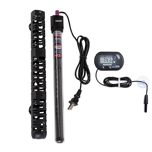 MQ Submersible Aquarium Heater Auto Thermostat, 500W Fish Tank Heater with LCD Digital Aquarium Thermometer, Shatter-Proof and Blast-Proof