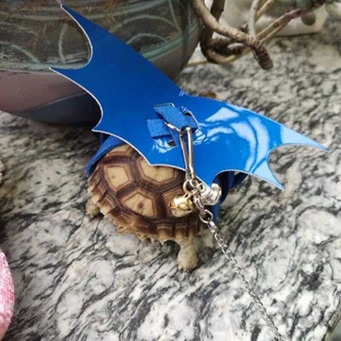 Turtle Harness and Leash with Wings Tortoise Leash Lizard Leash Tortoise Harness Strap Small Animal Adjustable Collar Leash Walking Lead Control Rope Pet Harness Leash (M(3.1'' - 15''),Blue)