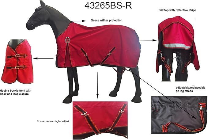 600Denier Waterproof and Breathable Horse Sheet Rip-Stop Turnout Rain Sheet Horse Blanket with Removable Leg Straps