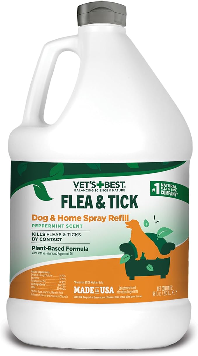 Vet's Best Flea and Tick Home Spray | Flea Treatment for Dogs and Home | Flea killer with Certified Natural Oils | 96 Ounces Refill
