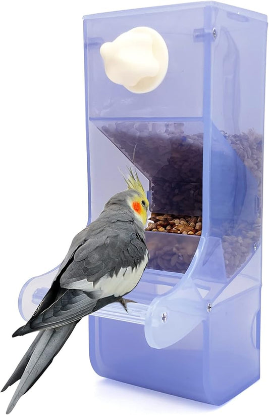 Hamiledyi Parrot Automatic Feeder No Mess Bird Feeder for Cage Parakeet Seed Food Container Plastic Lovebirds Cage Accessories for Small Conures Budgies Canary Finches(Blue)