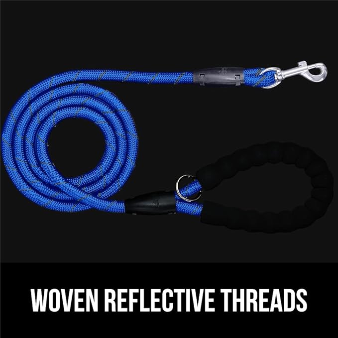 Gorilla Grip Heavy Duty Dog Leash, Soft Handle, Strong Reflective Rope for Night Pet Walking, Small Medium Large Animals, Puppy Training Leashes, Rotating Metal Clip, Waste Bag Dispenser, Royal Blue