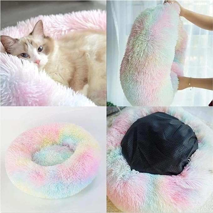 Cat Beds for Indoor Cats - Cat Bed Washable 20/24 inches, Dog Beds for Small Medium Dogs, Anti Anxiety Round Fluffy Plush Faux Fur Cat Bed,Thick Bottom Keep Pets Off The Cold Tile
