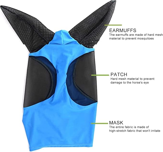 Upgrade Uv Horse Fly Mask with Ears - Equine Sunscreen Lycra Quiet Ride Elasticity Fly Mask with Ear Protection (Purple)