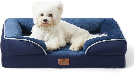 Bedsure Orthopedic Dog Bed for Medium Dogs - Waterproof Dog Sofa Beds Medium, Supportive Foam Pet Couch Bed with Removable Washable Cover, Waterproof Lining and Nonskid Bottom, Navy Blue