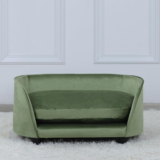 Dog Sofas and Chairs for Small Pet/Cat Sofa Chair with Velvet Fabric/Pet Sofa Bed with Comfortable Washable Cushion/Dog Bed for for Small Dog Rest Using (Green)