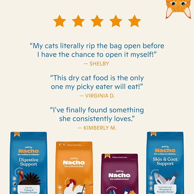 Made by Nacho Bone Broth Infused Dry Cat Kibble - Digestive Support, Cage-Free Turkey and Pumpkin - Premium Grain-Friendly Cat Food 4lb Bag, Limited Ingredients