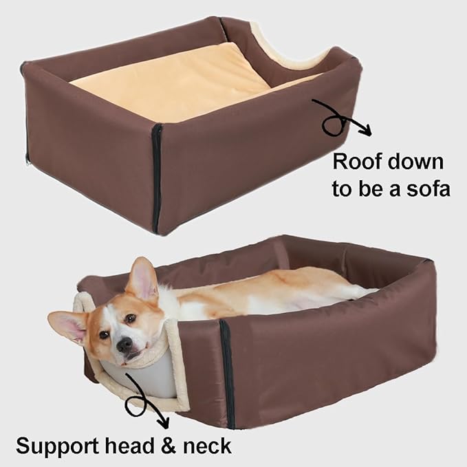 ANPPEX Dog House Indoor,2 in 1 Washable Covered Dog Bed,Insulated Cozy Dog Igloo Cave,XL Size for Medium and Large Dogs,Brown