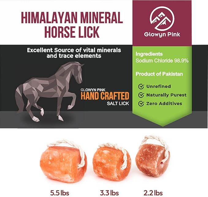 Himalayan Mineral Salt Block on Rope 4 lbs Each Block. (Pack of 6) - 100% Organic Pink Salt Block for Horses and Livestock. Deer Attractant with no Harmful Elements.