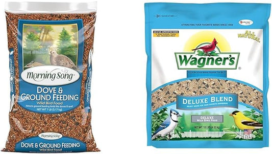 Morning Song Dove & Ground Feeding Wild Bird Food, Quail, Pigeon and Dove Food Seed Mix for Outside Feeders, 7-Pound Bag and Wagner's 13008 Deluxe Wild Bird Food, 10 lb Bag