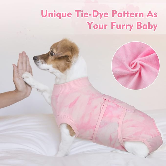 FUAMEY Recovery Suit for Dogs After Surgery,Soft Breathable Dog Bodysuit E-Collar & Cone Alternative Surgical Suit,Male Female Dog Neuter Spay Suits Anti Licking Wounds Onesie Pink Tie Dye XS