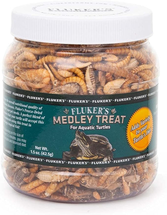 Fluker's Medley Treat for Aquatic Turtles, River Shrimp, Mealworms, and Crickets, 1.5 oz