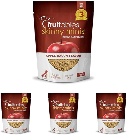 Fruitables Skinny Mini Dog Treats – Healthy Treats for Dogs – Low Calorie Training Treats – Free of Wheat, Corn and Soy – Apple Bacon – 5 Ounces (Pack of 4)