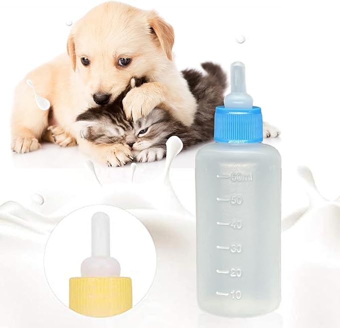 2 Sets of 5-Color Plastic and Silicone Feeding pet Supplies Set, Squeeze Liquid Bottles, Replaceable teats Mini for Newborn Kittens, Puppies, Rabbits, Replacement Small Animals cat Bottle Tools