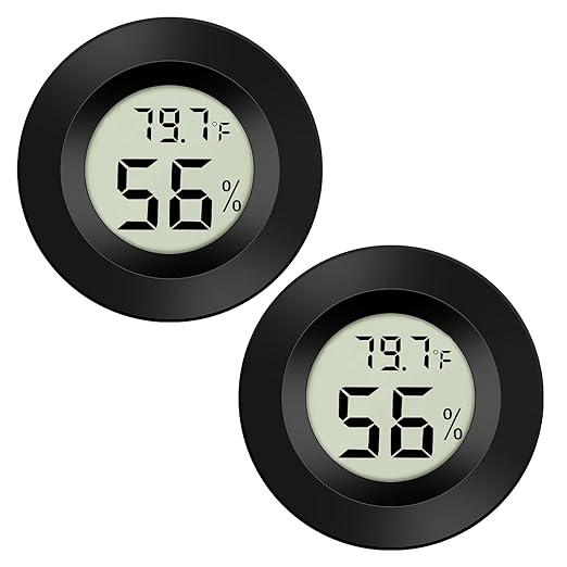 2-Pack Mini Digital Thermometer Hygrometer Indoor Room LCD Reptile Monitor Humidity Meter Gauge for Humidifiers Dehumidifiers Greenhouse Basement Babyroom